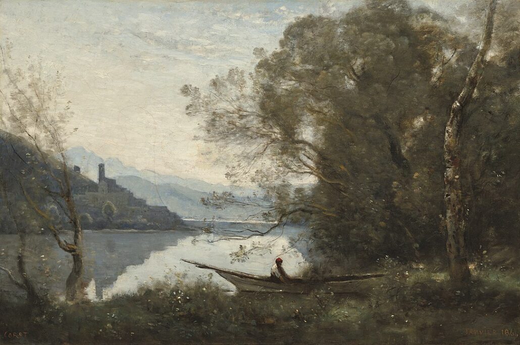 Jean-Baptiste Camille CorotThe Moored Boatman: Souvenir of an Italian Lake1860