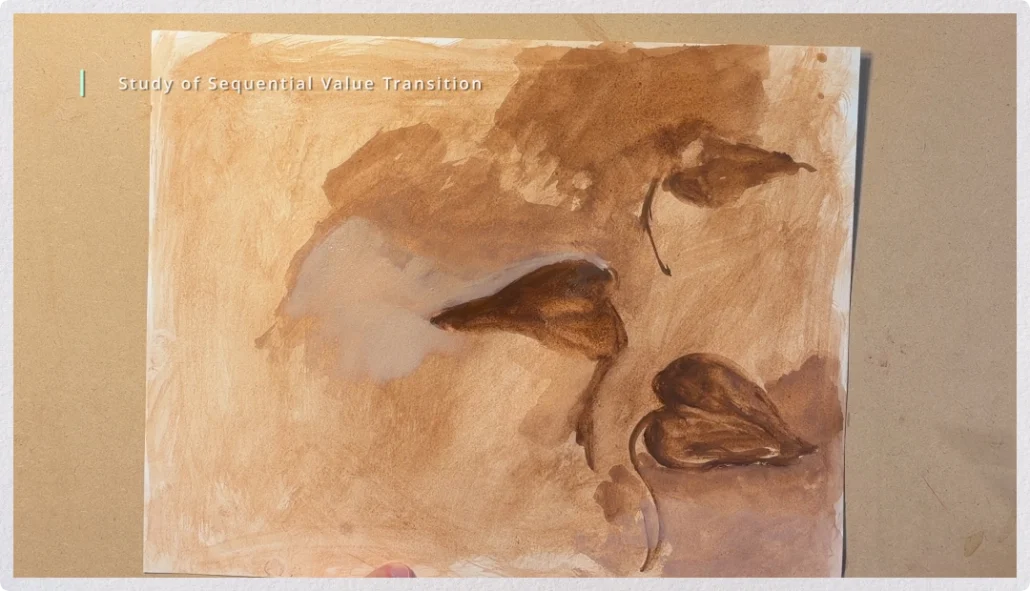 Refining a sequential value transition study by softening edges, clarifying the light-to-medium transition, and adding subtle highlights beneath the leaf.
